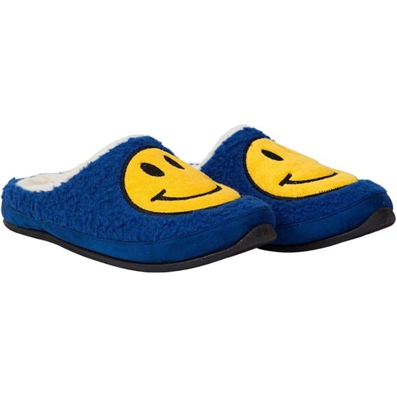 Deer Stags Mens Blue Smiley Face Cushioned Slipperooz Round Toe Slip on Slippers - Picture 1 of 4